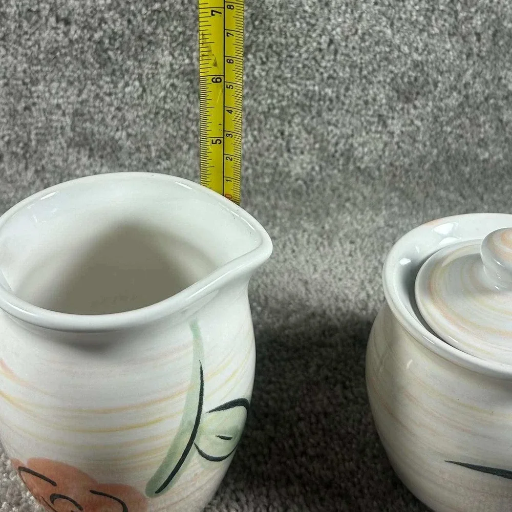 Pfaltzgraff Tango Rimed Sugar & Creamer Tea Rose Floral Stoneware White